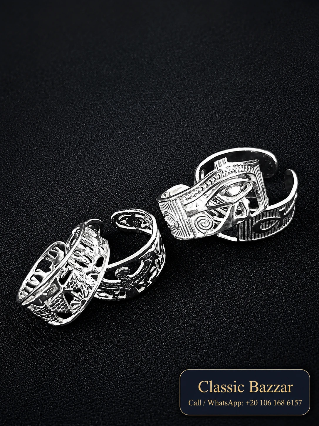 Egyptian-style rings with ancient symbols