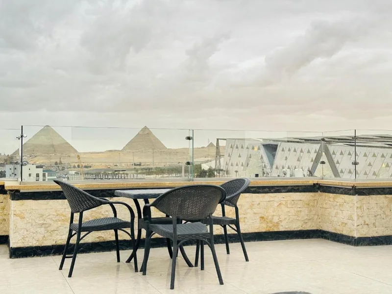 Grand Egyptian Museum and pyramids view from Jewel hotel in Giza