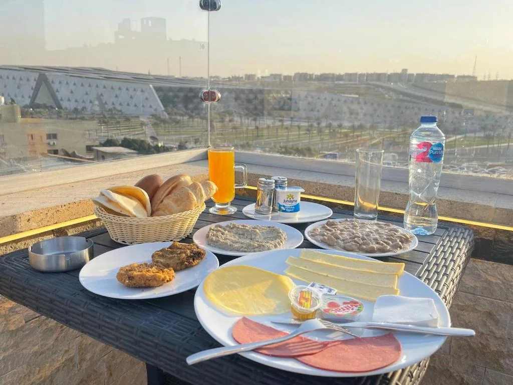 Breakfast overlooking the Grand Egyptian Museum at Jewel Grand Museum and Pyramids View