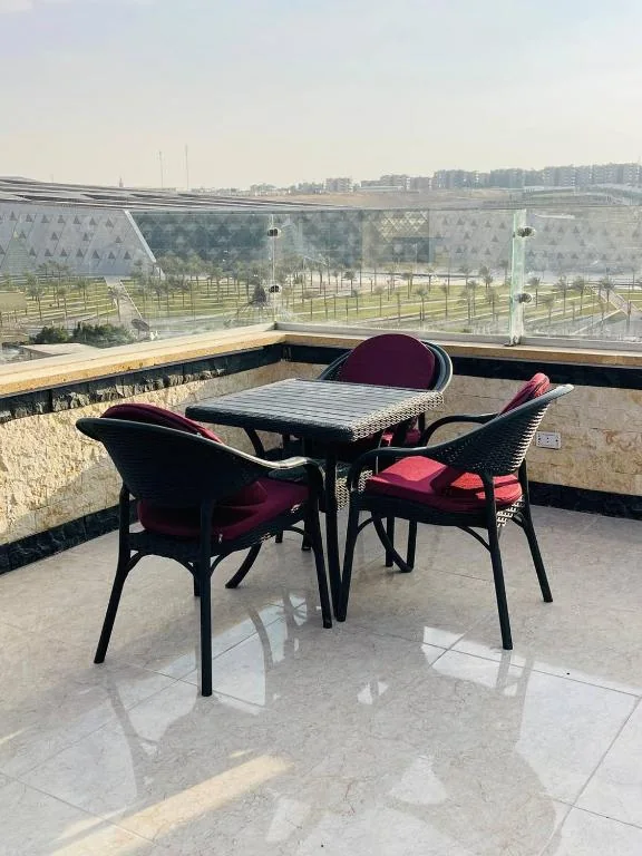 Terrace at Jewel Grand Museum and Pyramids View overlooking the museum and pyramids