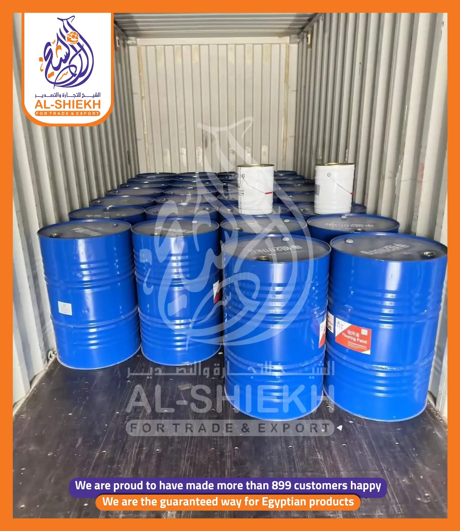 Industrial drums loaded inside a container