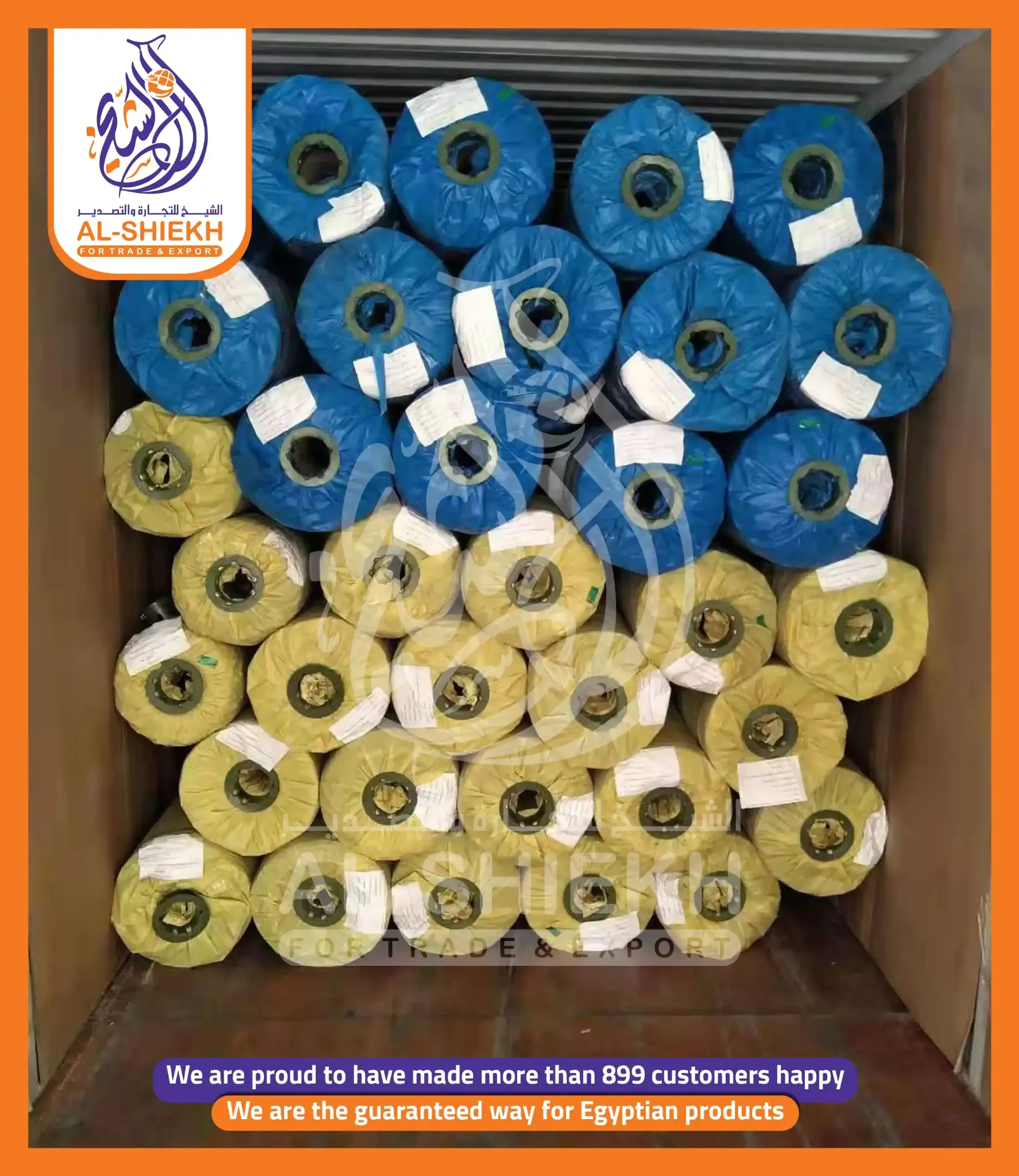 Industrial rolls prepared inside an export container