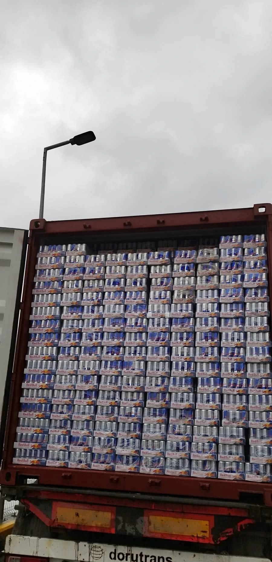 Red Bull container prepared for export