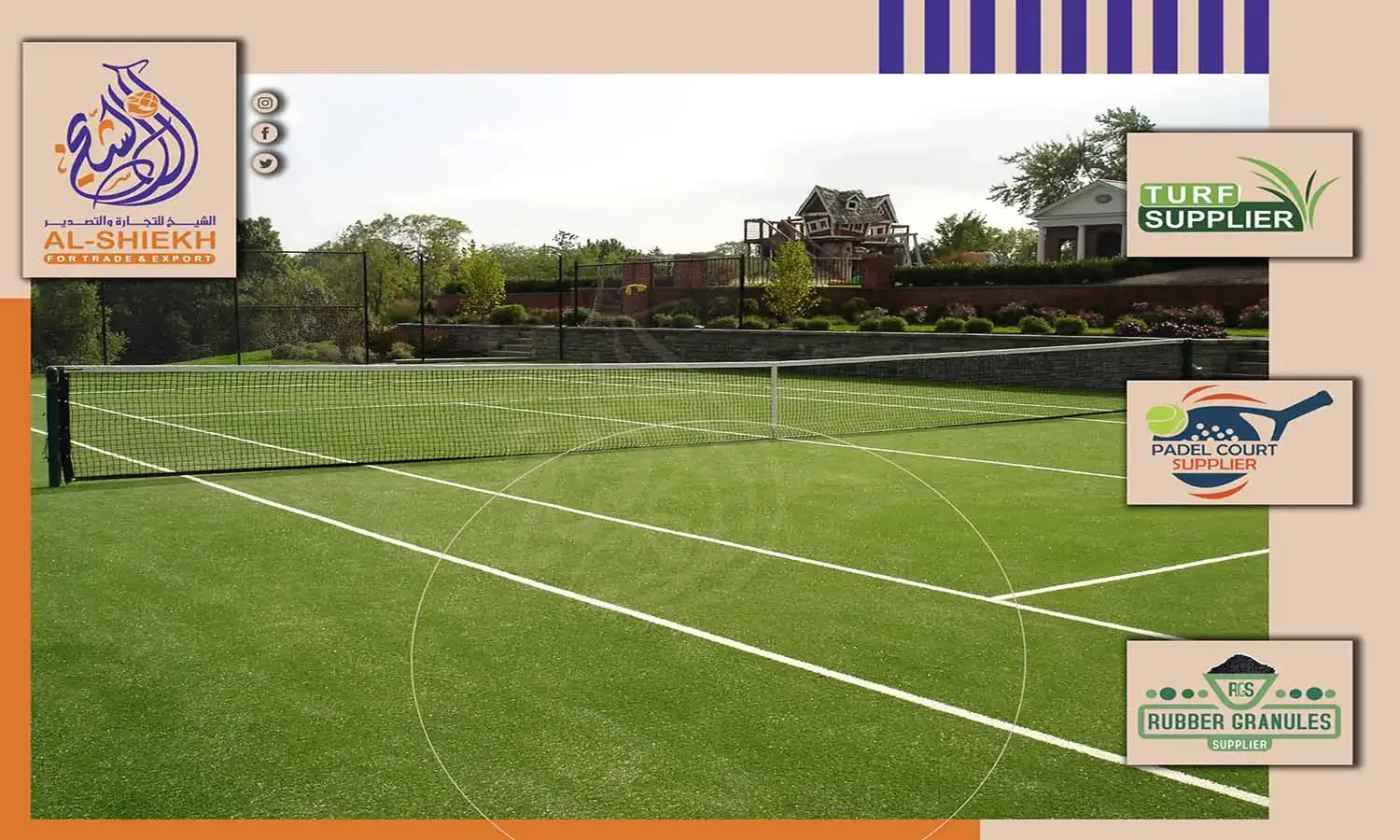 Artificial grass for tennis courts and sports projects